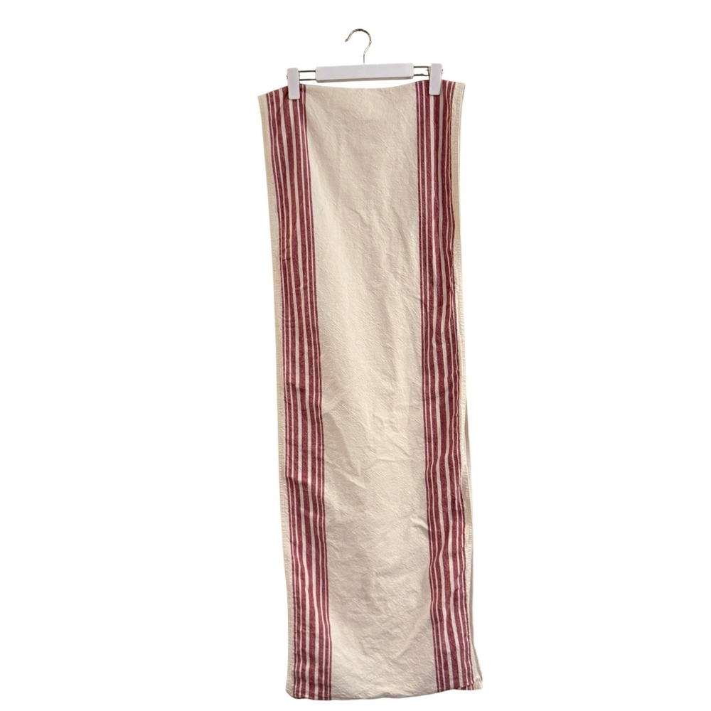 Pottery Barn Table Runner 18x108 Red Cream Stripe Farmhouse Cotton Holiday Xmas
